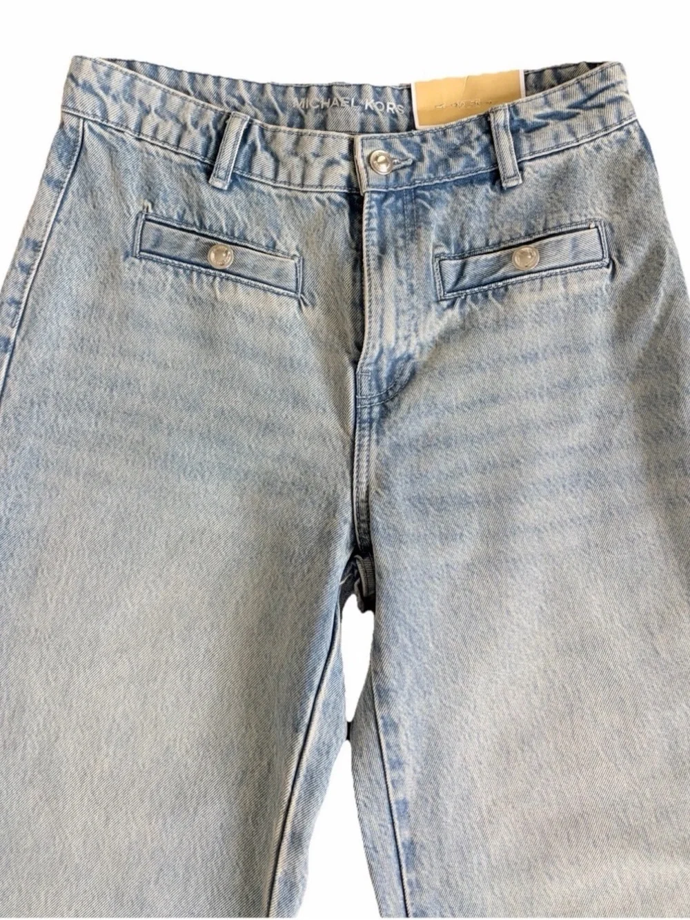 Michael Kors Light Blue Wide-Leg Crop Jeans Front Sailor Pockets